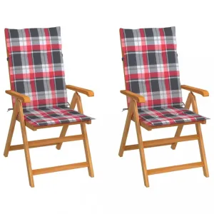 Záhradná stolička 2 ks teak / látka Dekorhome Biela / červená #809713