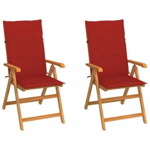 Záhradná stolička 2 ks teak / látka Dekorhome Červená #809700