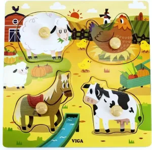 VIGA - Detské drevené puzzle s úchytmi Farma 4 ks