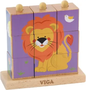 VIGA - Drevené puzzle kocky na stojane Viga Zoo