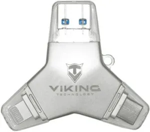 Viking USB Flash disk 3.0 4v1 s koncovkou Lightning/Micro USB/USB/USB-C, 64 GB, strieborná