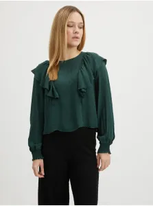 Dark Green Women's Patterned Blouse with Balloon Sleeves VILA P - Ladies #733565