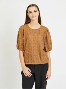 Brown Pleated Blouse with Balloon Sleeves VILA Plisso - Women #618821