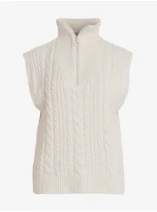 Cream Women's Patterned Vest with Collar VILA Felini - Women #5572590