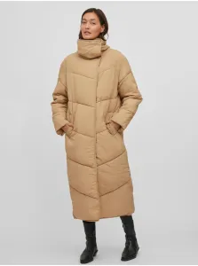 Beige Ladies Quilted Winter Coat with Collar VILA Louisa - Ladies