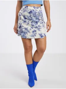 Blue and Cream Women's Floral Skirt / Shorts VILA Porcelina - Ladies #6857403
