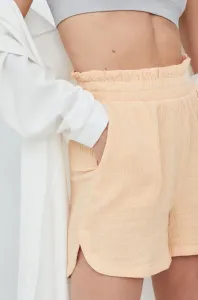 Bavlnené šortky Vila dámske, oranžová farba, jednofarebné, vysoký pás