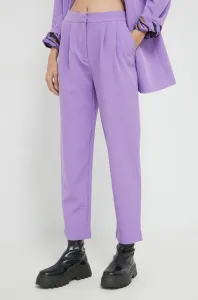 Nohavice Vila dámske, fialová farba, rovné, vysoký pás #288221