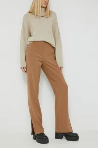 Nohavice Vila dámske, hnedá farba, rovné, vysoký pás