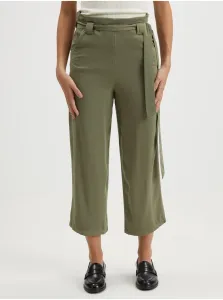 Nohavice Vila dámske, zelená farba, rovné, vysoký pás #214774