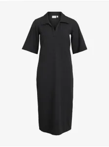 Čierne rebrované midi šaty s golierom VILA Nobella - ŽENY #707345