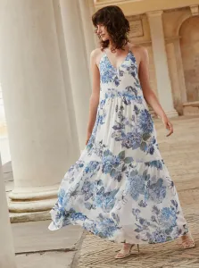 White-blue floral maxi dresses VILA Viola - Women #732136
