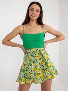 Žlto-zelená kvetinová sukňa s opaskom v štýle šortiek - S/M