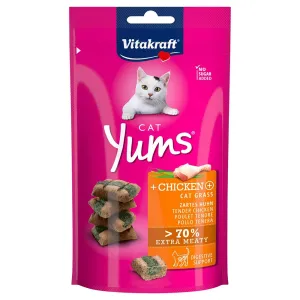 Vitakraft Cat Yums maškrty pre mačky - výhodné balenie kuracie a mačacia tráva (4 x 40 g)