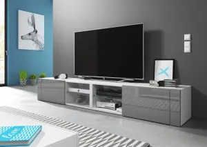 TV stolík Best Double 200 cm biely/sivý lesk