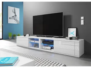 TV stolík Best Double s LED osvetlením 200 cm biely mat/biely lesk