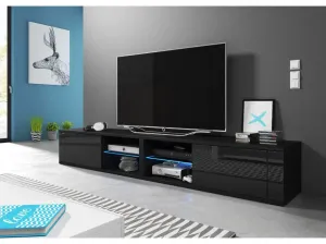 TV stolek Best Double s LED osvětlením 200 cm černý mat/černý lesk