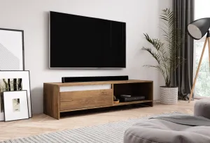 TV stolík Line 140 cm dub burgundský/biely lesk