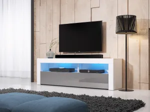 TV stolek Mex s LED osvětlením 160 cm bílý mat/šedý lesk