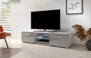VIVALDI TV stolík MOON 140 cm s LED osvetlením biely/sivý lesk