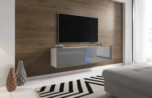 TV stolík Slant s LED osvetlením 160 cm biely mat/sivý lesk