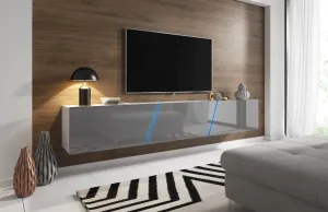 TV stolík Slant s LED osvetlením 240 cm biely mat/sivý lesk