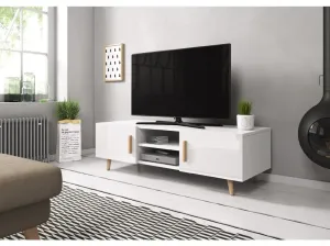 TV stolík Sweden II 140 cm biely mat/biely lesk