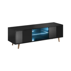 TV stolík Sweden s LED osvetlením 140 cm čierny mat/čierny lesk