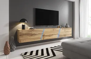 Závesný TV stolík SLANT 240 cm s LED osvetlením dub wotan