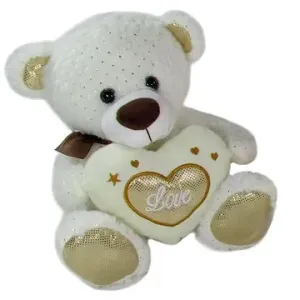 Medvedík srdiečko bielo-zlatý – 17 cm