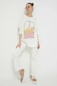 Bavlnené tričko s dlhým rukávom Volcom béžová farba