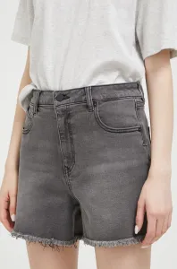 Rifľové krátke nohavice Volcom dámske, šedá farba, jednofarebné, vysoký pás