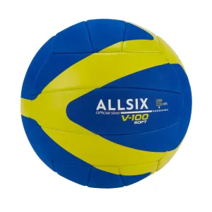 Volejbalová lopta soft v100 200-220 g pre deti od 6 do 9 rokov modro-žltá  5