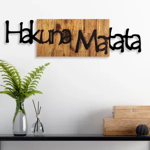 Nástenná drevená dekorácia HAKUNA MATATA hnedá/čierna