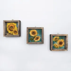 Súprava nástenných obrazov Sunflowers 15x15 cm 3 ks žltá