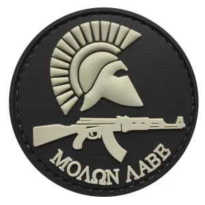 WARAGOD nášivka Round Molon Labe with Rifle PVC Patch Black and Gray