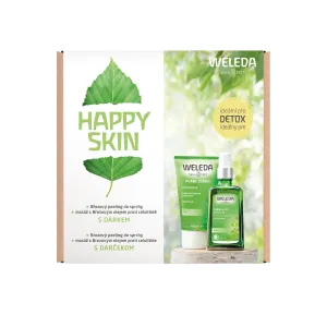 Weleda Happy Skin darčeková kazeta olej na celulitídu Birch 100 ml + sprchový peeling Birch 150 ml + uterák pre ženy