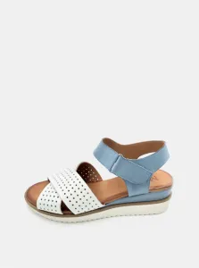 Bielo-modré dámske kožené sandálky na plnom podpätku WILD #1045320