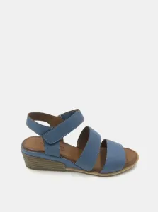 Modré kožené sandálky na plnom podpätku WILD #1046327