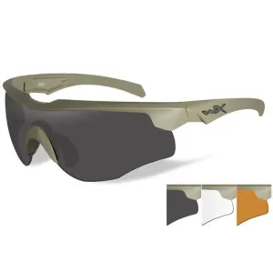 Strelecké okuliare Wiley X® Rogue, úzke stranice - khaki rámček, súprava - číre, dymovo sivé a oranžové Light Rust šošovky (Farba: Khaki, Šošovky: Čír