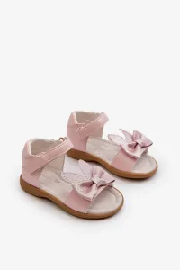 Detské ružové sandále s uzavretou pätou na suchý zips a s mašľou - 20