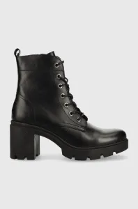 Kožené členkové topánky Wojas dámske, čierna farba, na podpätku, zateplené #8588868