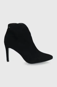 Kožené členkové topánky Wojas dámske, čierna farba, na vysokom podpätku #9011379