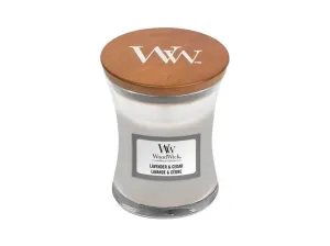 Woodwick Lavender & Cedar vonná sviečka s dreveným knotom 85 g