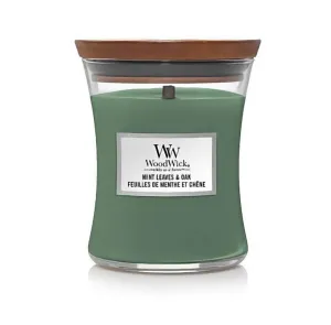 Woodwick Mint Leaves & Oak vonná sviečka s dreveným knotom 275 g