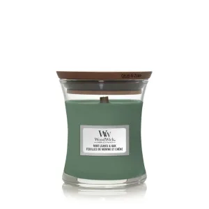 Woodwick Mint Leaves & Oak vonná sviečka s dreveným knotom 85 g