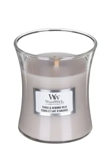 Woodwick Tonka & Almond Milk vonná sviečka s dreveným knotom 85 g