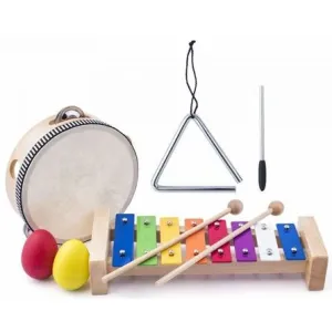 WOODY Muzikální set ( xylofon, tamburína/bubínek, triangl, 2 maracas vajíčka )
