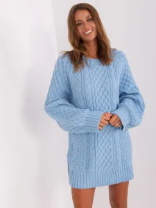 Svetlo-modré oversize mini šaty so vzorovaným úpletom - UNI