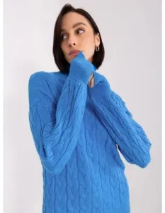 Dámsky sveter s rolákom a kockami ADELA modrá